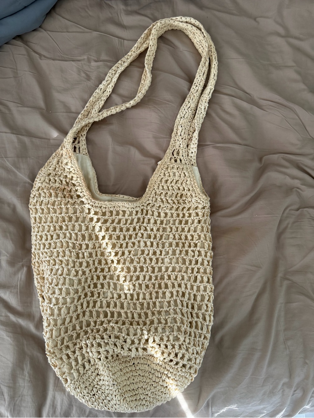 Cream Crochet Market Tote Bag - Lightweight Shoulder Tote